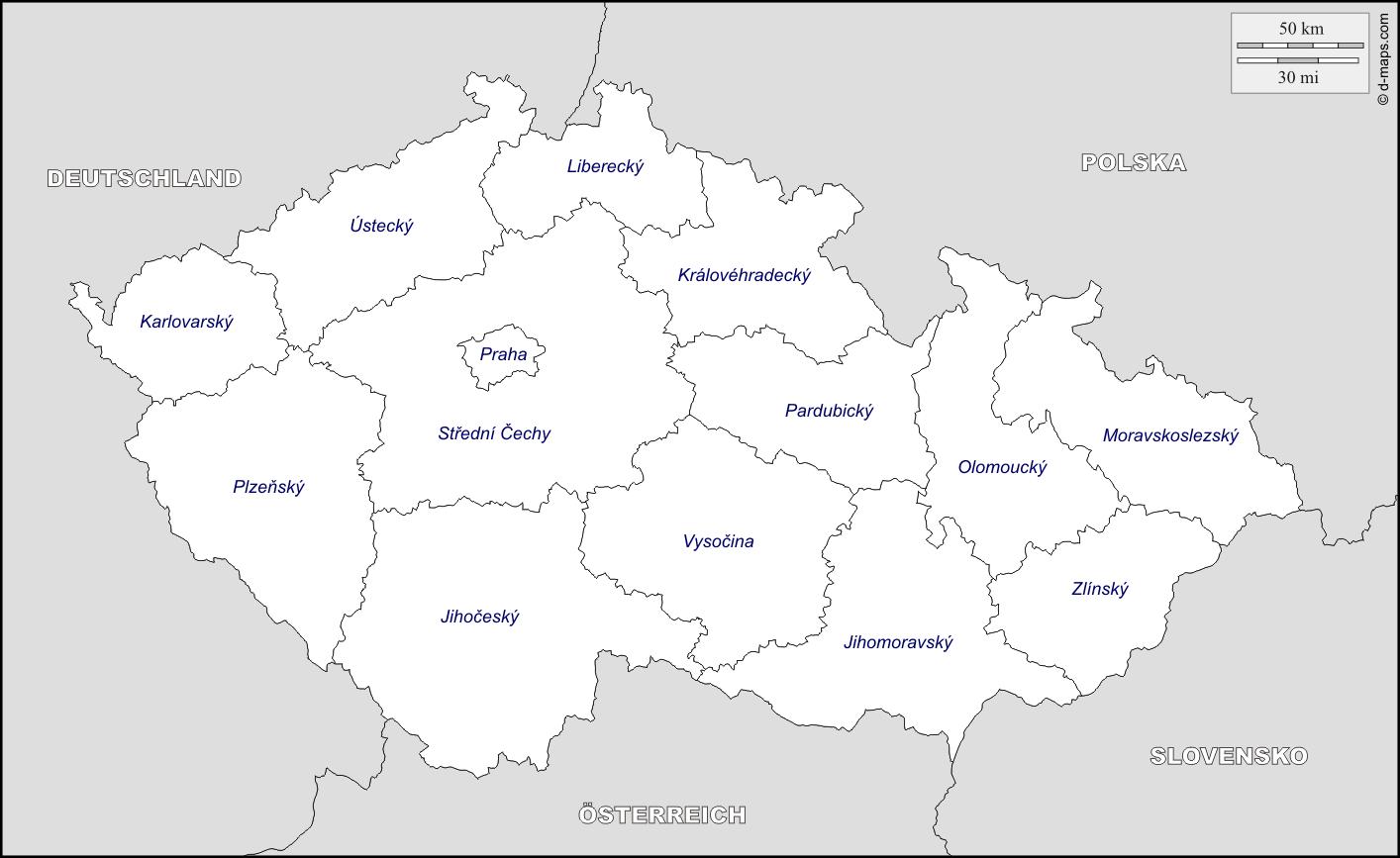 mapa české republiky regiony Česká republika mapa kraje   Mapa české republiky, regionů  mapa české republiky regiony