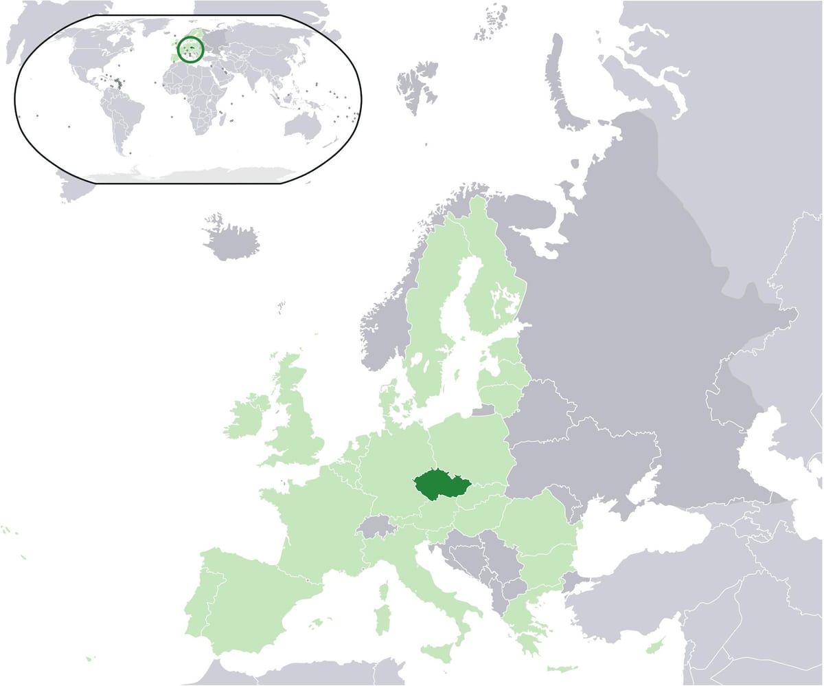 mapa Evropy ukazuje, česká republika