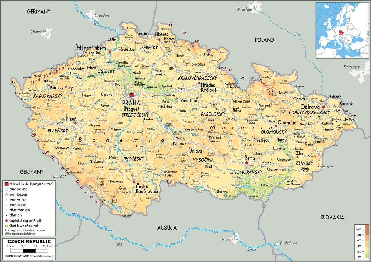 fyzické mapě české republiky