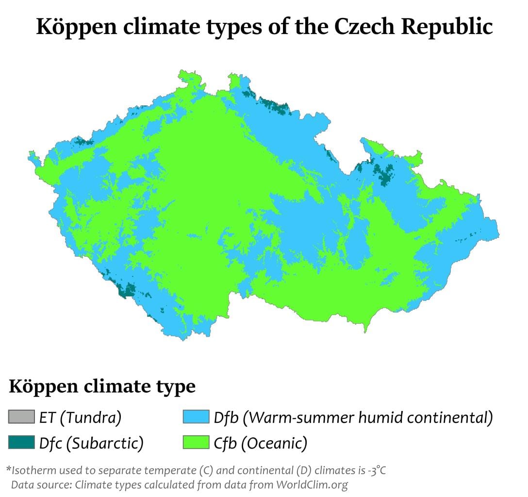Česko klimatu mapě