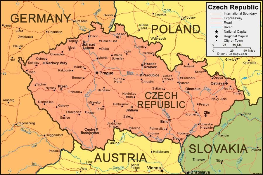 mapy české republiky a okolních zemí