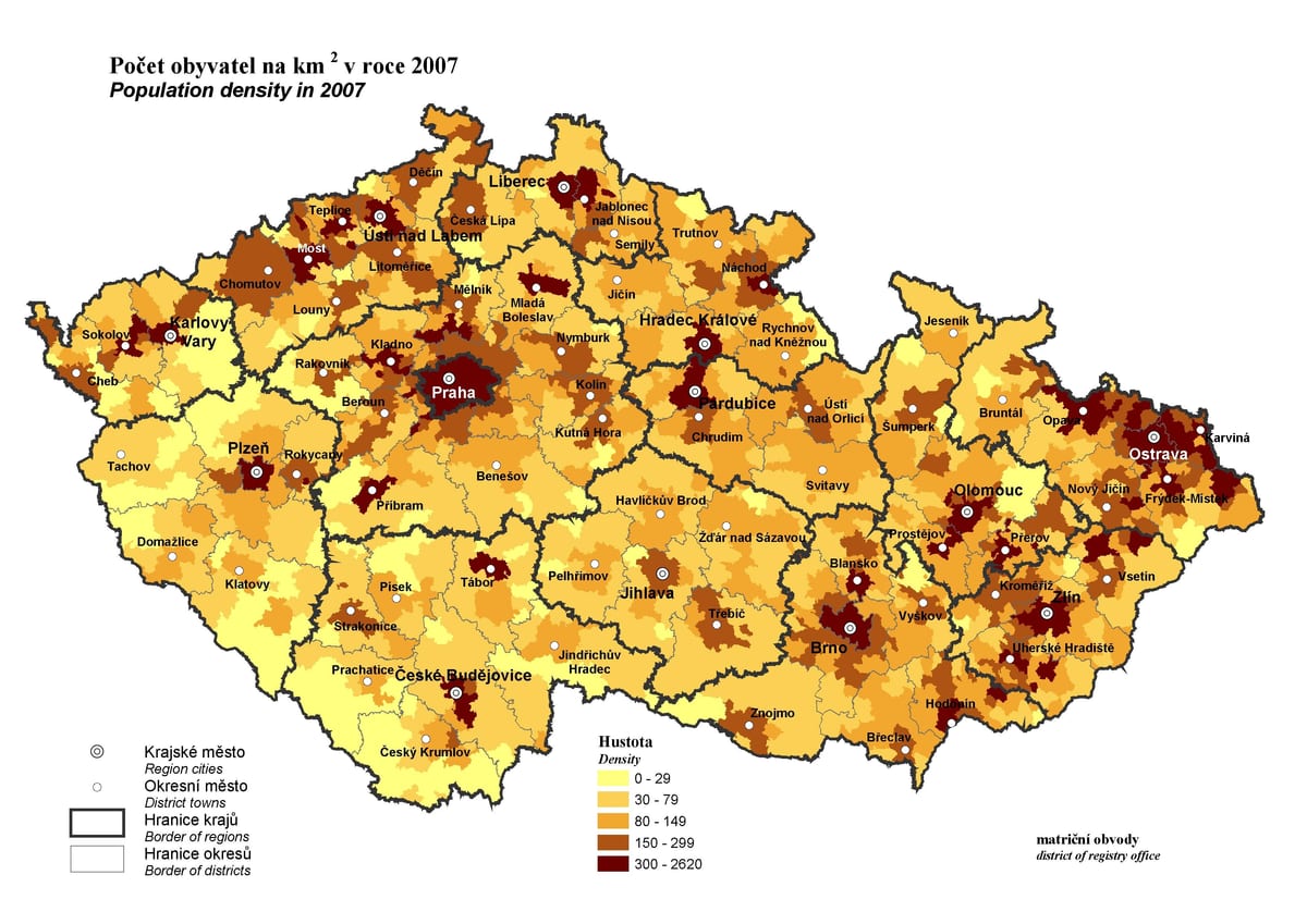 Česko populace mapě
