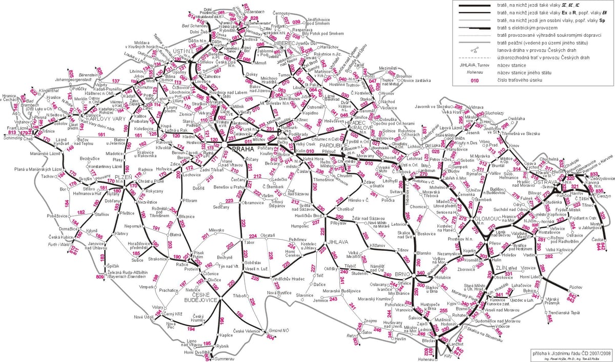 Česko vlak mapě