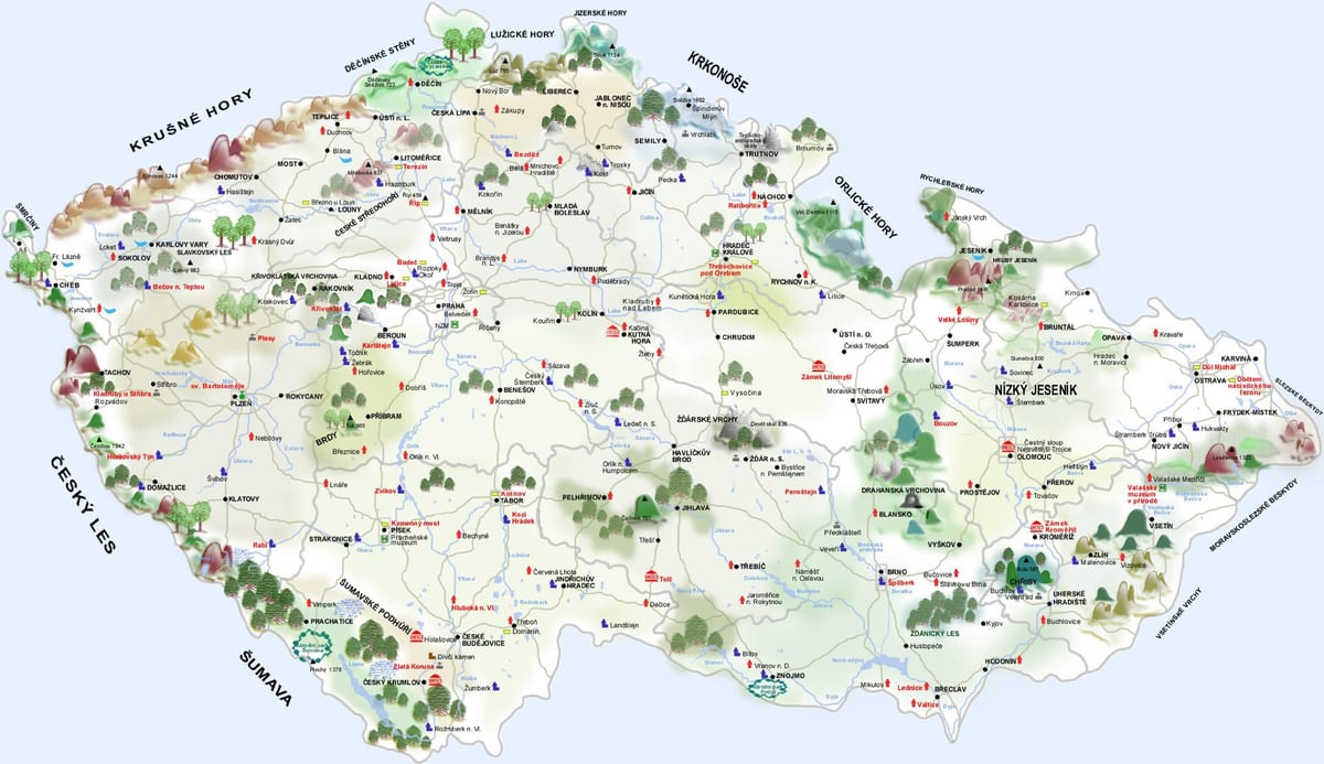 hrady a zámky v české republice mapě