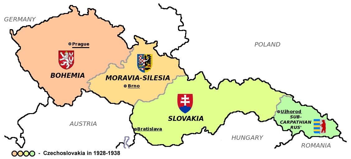 mapa Československa roku 1938