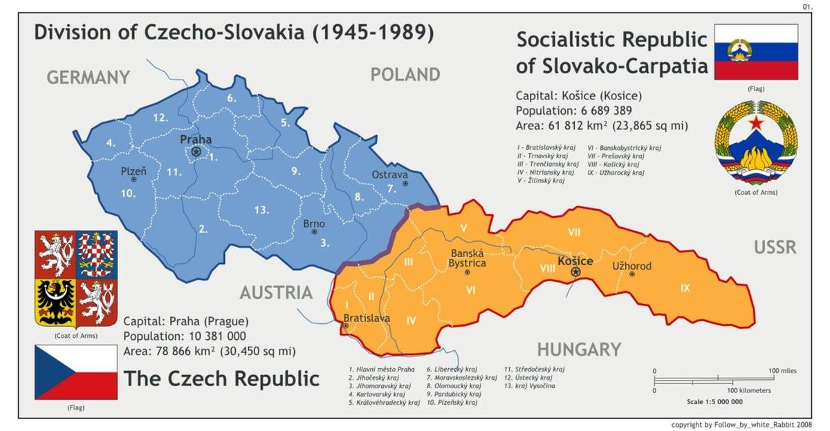 mapa Československa roku 1945
