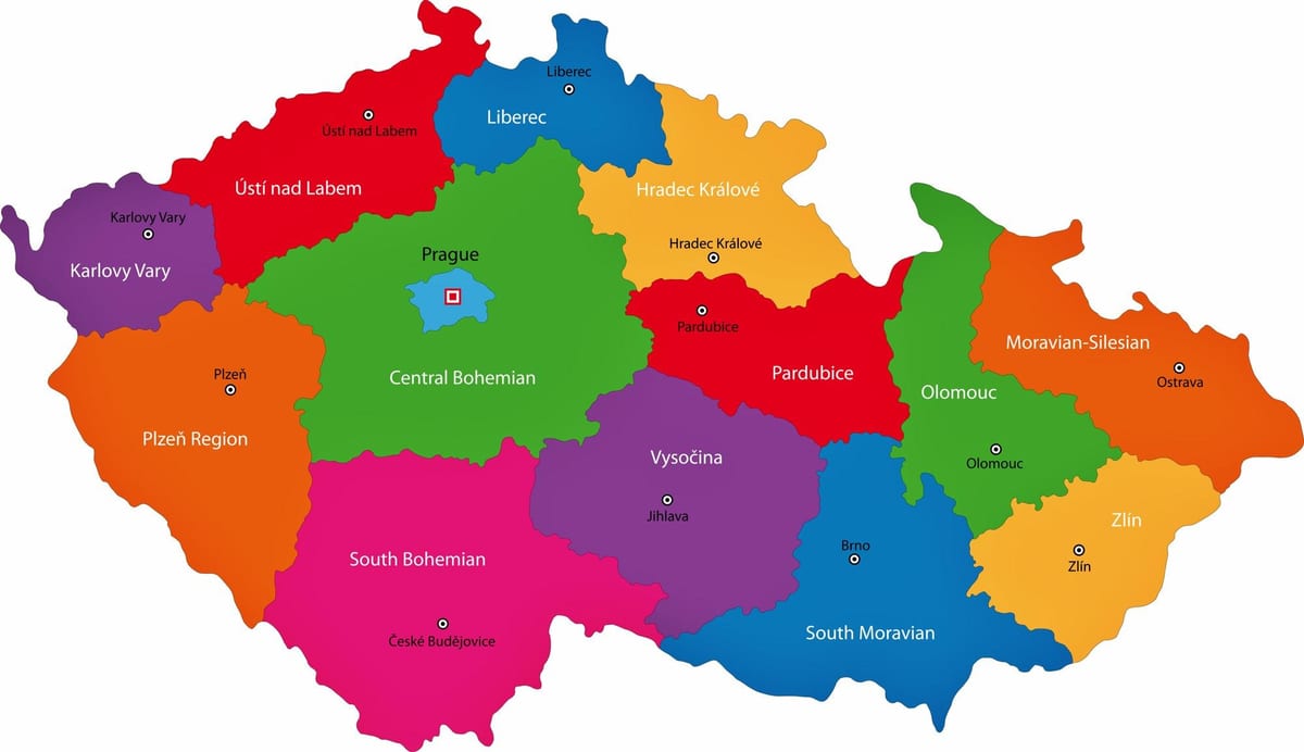 Česko regiony mapě