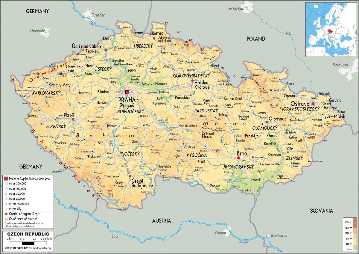 mapa Rakouska a české republiky