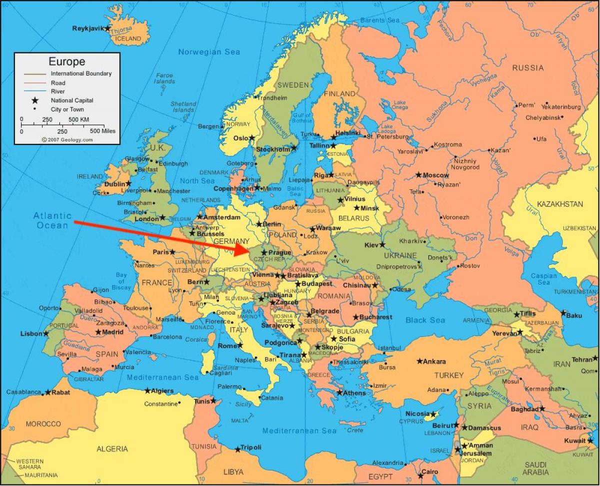 mapa české republiky v Evropě