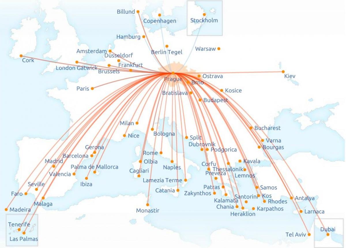mapa českých aerolinií trasu