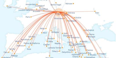 Mapa českých aerolinií trasu
